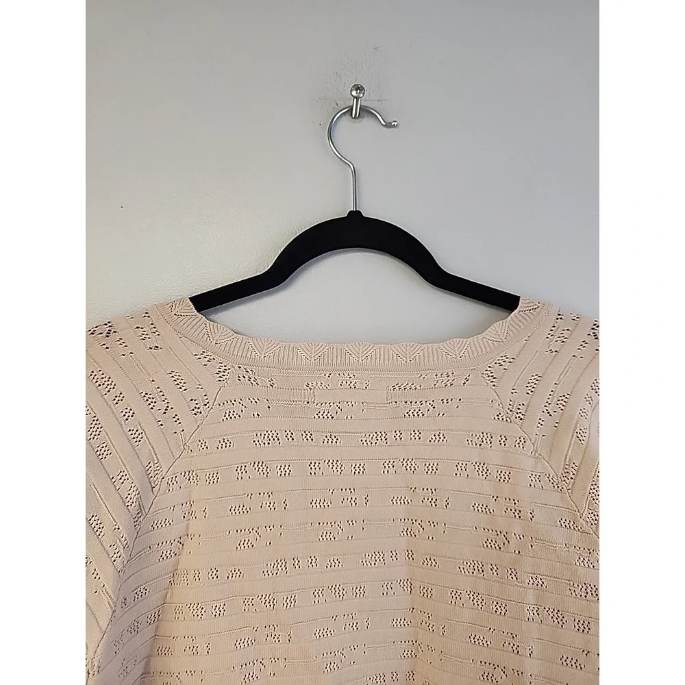 Ryegrass Pointelle Knit Square Neck‎ Sweater Top Beige 3/4 Sleeves Women Size 1X